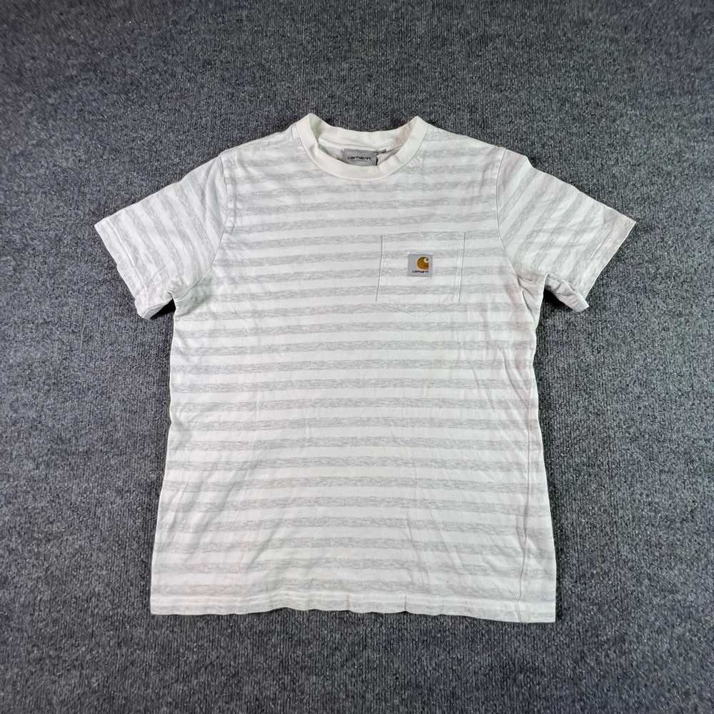 Carhartt WIP Scotty Striped Pocket T-Shirt Mens S Gray White Cotton Crew Neck